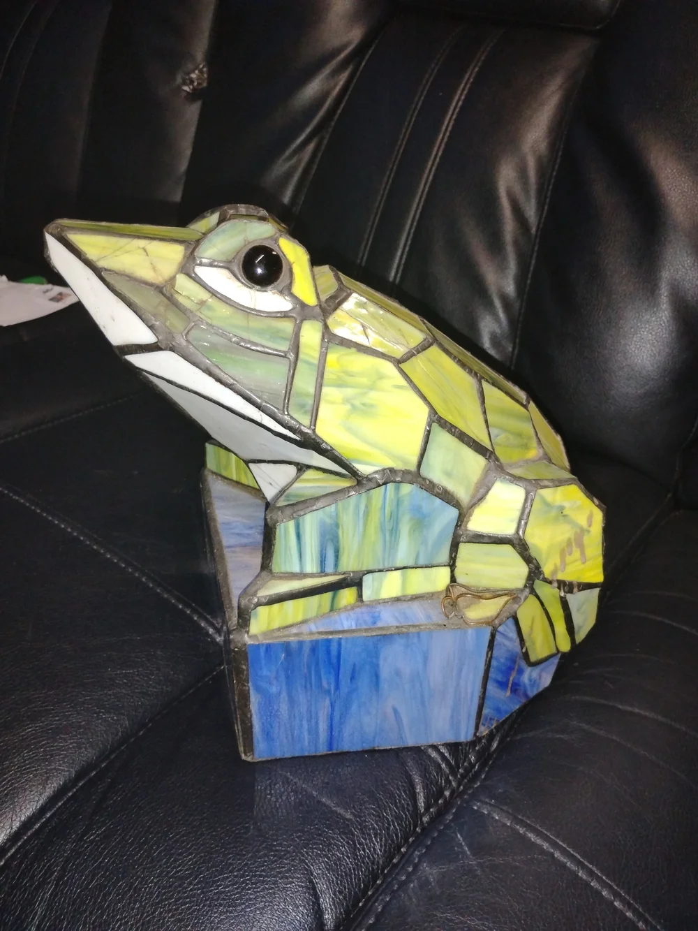 Stained Glass Frog Lamp - Green/Yellow & Blue Reptile Accent